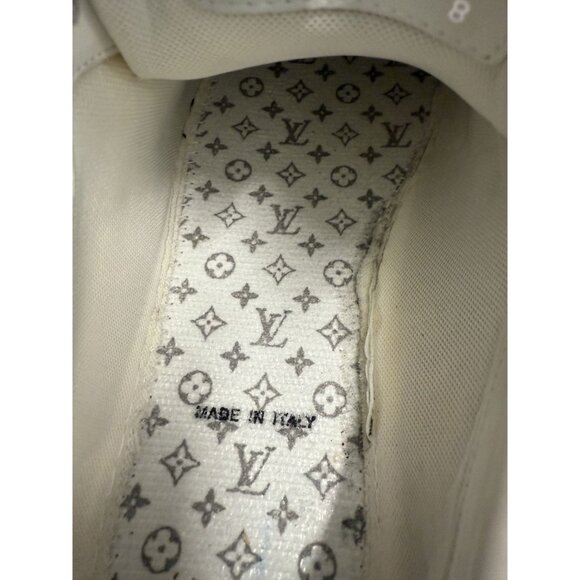 Louis Vuitton Womens White Embossed Leather Sneakers Size 8 With Monogram Detail - Picture 10 of 12